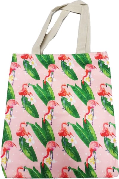 Damestas Flamingo Blad Groen - Shopper met ritssluiting - Schoudertas - Handtas - Zomer Strandtas