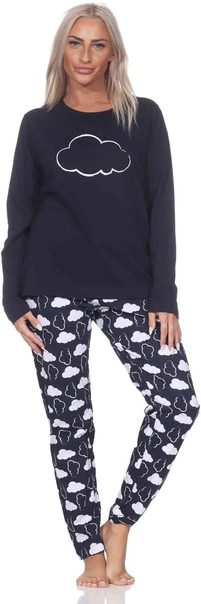 Normann dames pyjama lange mouwen pyjama in een relaxte look met wolkenmotief