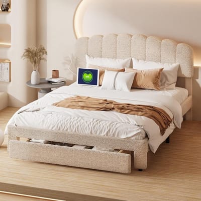 Tweepersoonsbed 140x200 cm met Opberglades en Verstelbaar Hoofdeinde - Gestoffeerd Fluweel Bedframe