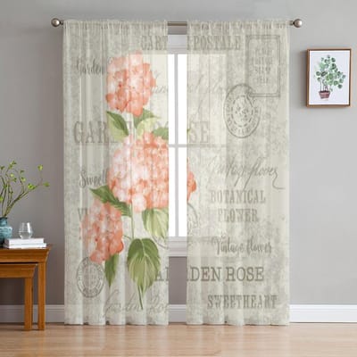 Rode Bloemen Design Tule Transparante Raamgordijnen Voor Woonkamer De Slaapkamer Moderne Chiffon Voile Organza Gordijnen Decoratie Draperieën 135W x 114H(cm) white