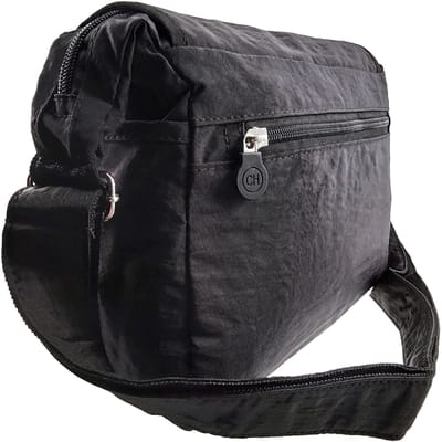 Zwarte Unisex Schoudertas van Nylon, Waterafstotende Crossbody Tas met Klepsluiting - 22x 28x 10 cm