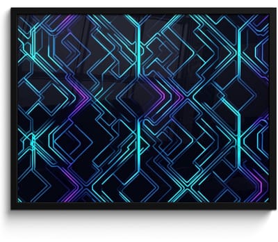 Poster in lijst - Fotolijst 70x50 cm - Posters - Gaming - Ruitvormen - Abstract - Neon - Paars - Posterlijst zwart - Decoratie - Wanddecoratie woonkamer - Muurdecoratie slaapkamer