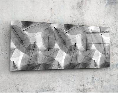 Panorama Glasschilderij - Abstract - Grijze bladeren - 92 x 36 cm