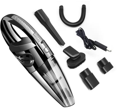 Autostofzuiger Draadloze Kruimeldief voor Auto en Thuis Handstofzuiger – Auto-accessoires – Met 5-delige Opzetstukkenset & USB – Krachtig, Nat en Droog & Draagbaar - ABS - Zwart - R-6053
