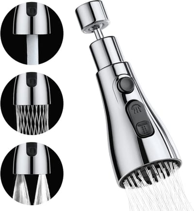 EXCITAT Keukenkraan - Kraankoppen - Kraan opzetstuk - Roterende kraanslang - Kraan mondstuk - Verlengstuk - 360 graden draaien - 3 standen - Waterbesparend - Silver