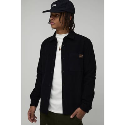 Regular Fit Lange Mouw Corduroy Geweven Tab Overshirt | Black | Size XS