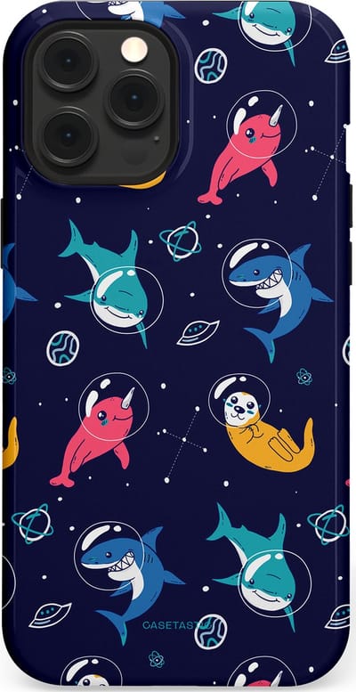 Casetastic Hoesje Geschikt voor Apple iPhone 12 Pro Max Magsafe - Stijlvolle Beschermende Duo-layer Case - Ruimte Oceaan Blauw