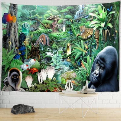Tapisserie murale à suspendre représentant un dinosaure, art abstrait, animal, psychédélique, sorcellerie, mystère, décoration d'intérieur 95x70cm