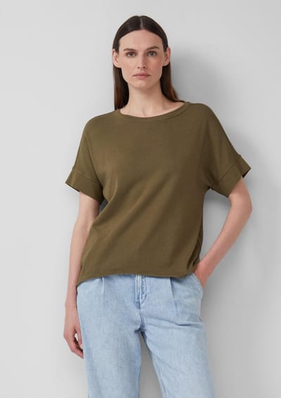 T-shirt van katoen met een gewassen effect en omgeslagen zoom dames s.Oliver