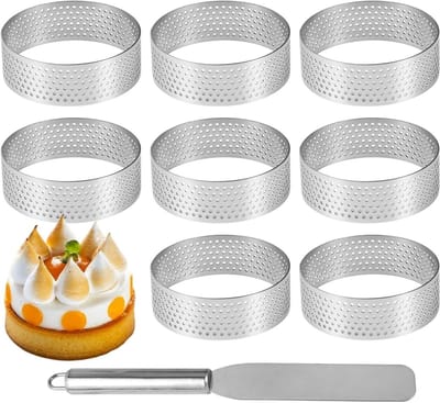 Set van 8 dessertringen van 6 cm, roestvrijstalen mousse ringen met gaten, voor taarten en gebak, ideaal voor mousse, tartelette en desserts
