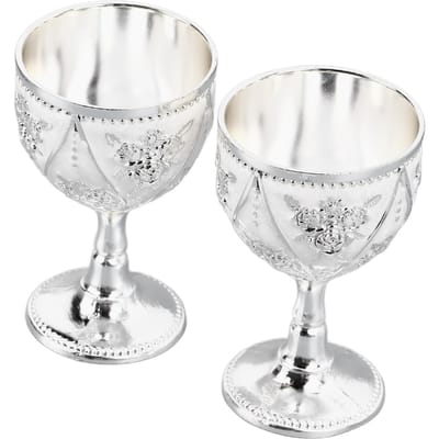 2 Stuks Wijnglas Prachtig 3D Reliëf Rozenbloem Patroon Decoratief Vintage Wijnglas Zilver zilver