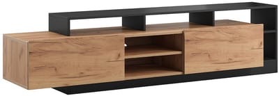 Vente-unique Tv-meubel met 2 deuren en 6 nissen met ledverlichting - Licht naturel en antraciet - IDESIA
