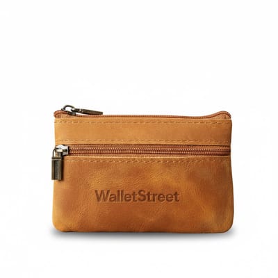 WalletStreet™ Genuine Leren Creditcardhouder – Compact Multifunctionele Mini Portemonnee & Pasjeshouder (15 Passen) – 2 Ritsen, Sleuteletui & Vak voor Kleingeld/Biljetten – Unisex Cadeau voor Mannen & Vrouwen – Camel -Brown