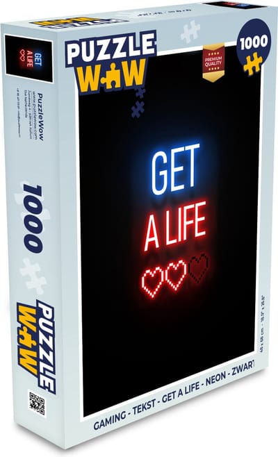 Puzzel Gaming - Tekst - Get a life - Neon - Zwart - Legpuzzel - Puzzel 1000 stukjes volwassenen