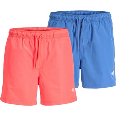Jack & Jones Heren Zwemshorts JPSTMAUI TROPIC 2-Pack Effen Hot Coral/Blauw - Maat S