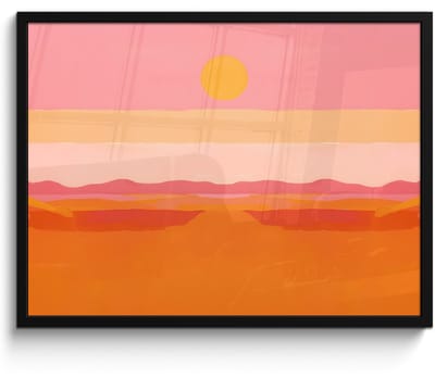 Poster in lijst - Fotolijst 70x50 cm - Posters - Zon - Abstract - Landschap - Oranje - Posterlijst zwart - Decoratie - Wanddecoratie woonkamer - Muurdecoratie slaapkamer