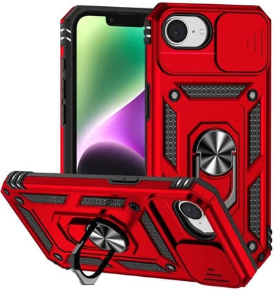 MobyDefend Hoesje - Geschikt voor iPhone 16e / iPhone 17e - Pantsercase Met Draaibare Ring - Rood