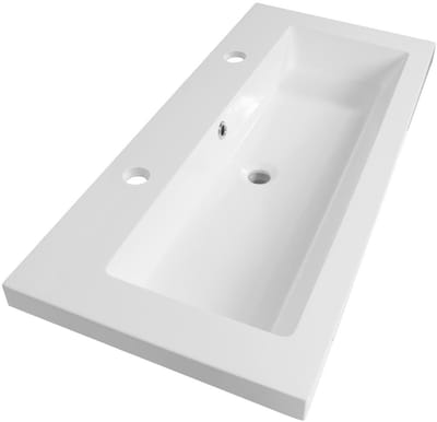 Brauer Solar Medium Wastafel - 100 cm - met 1 Spoelbak en 2 Kraangaten - Mineraalmarmer Zijdeglans Wit