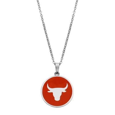 CO88 Collection Zodiac 8CN-26089 Stalen Collier met Hanger - Sterrenbeeld Stier 15 mm - Lengte 42 + 5 cm - Zilverkleurig / Rood