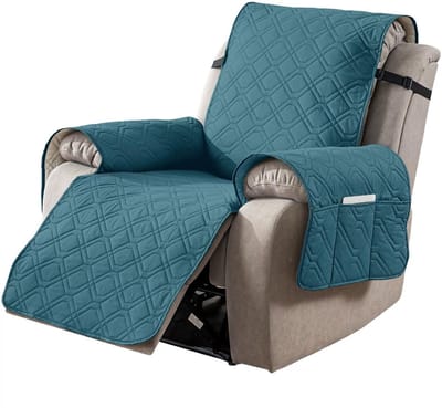 Fauteuilbeschermer voor relaxstoel, waterdichte televisiestoel met zakken, huisdiervriendelijke fauteuilhoes, antislip stoelovertrek, 1-zits, 60 x 230 cm (pauwblauw)