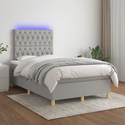 vidaXL - Boxspring - met - matras - en - LED - stof - lichtgrijs - 120x200 - cm