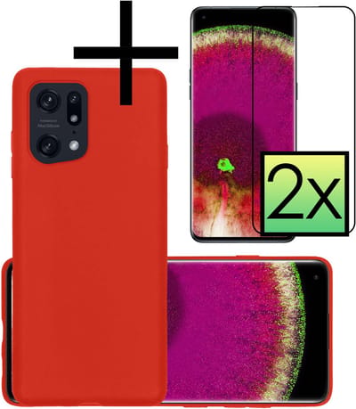 Hoesje - Met 2x Screenprotector - Geschikt voor OPPO Find X5 Pro - Sterk & Shockproof - Back Cover - Siliconen Case - Telefoon Hoes - Rood