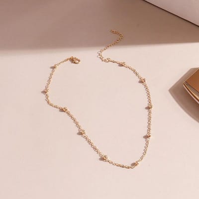 Chaîne à billes métalliques long collier tempérament féminin polyvalent chaîne de cou à billes rondes chaîne de clavicule bijoux or