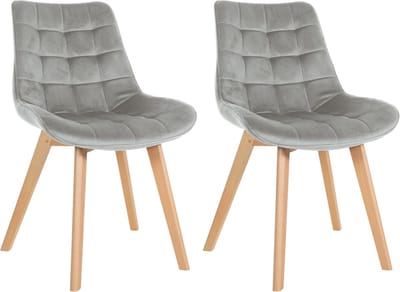 CLP Brook Set van 2 eetkamerstoelen - Hout frame - Fluweel - Velvet - grijs