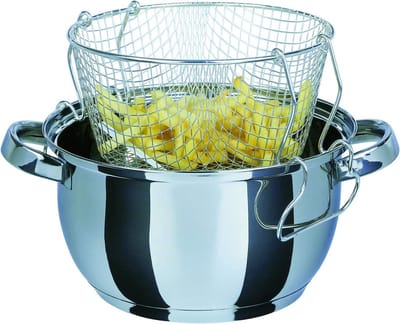 Frituurpan met inzetstuk - Koekenpan - Gerechten bereiden - Energiebesparende bodem - 3 Liter - Zilver