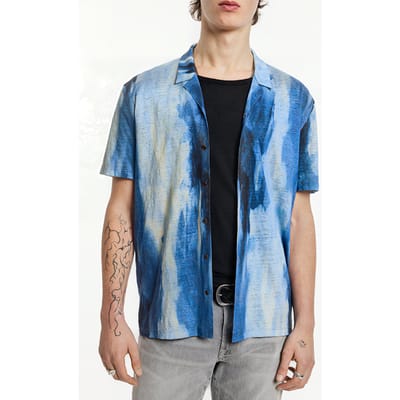 John Varvatos Laurel Regular Fit Ss Camp Shirt With Di Dutch Blue Size: XS | Casual Shirts Outlet | Heren | Blauw