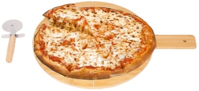 Cheffinger Pizzaplank met Pizzasnijder - Bamboe - Pizza Serveerplank met Handvat