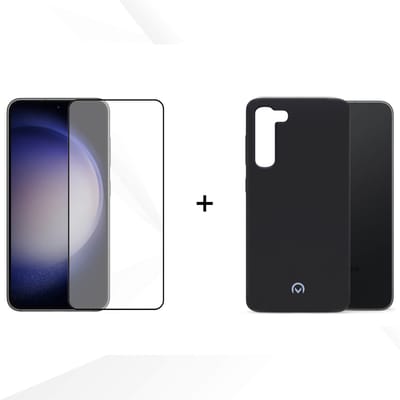 Bundel: Samsung Galaxy S23 Plus screenprotector gehard glas Edge to Edge + Soft Case - Mat Zwart