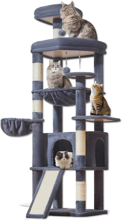 SNJY® Krabpaal Voor Grote Katten - Krabton - Kattenboom - Kattenhuis - Kattenmand - 40L x 50B x 183H cm - Grijs
