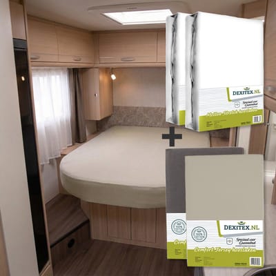 Dexitex 2 x jersey hoeslaken (Zandkleur + Antraciet) & 2 x molton pakket Queensbed/Eilandbed