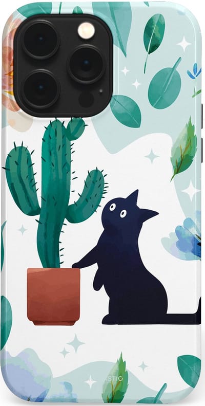 Casetastic hoesje geschikt voor Apple iPhone 14 Pro Max - MagSafe - Dubbellaagse bescherming - Cactuskat - Fashion Case - Lichtgrijs Turquoise Wit Mintgroen