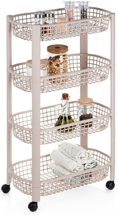Excellent Houseware - 4-Lagen Verrijdbaar Rek - 46,5x26x79 cm - Beige - Mobiel - Praktisch Opslag