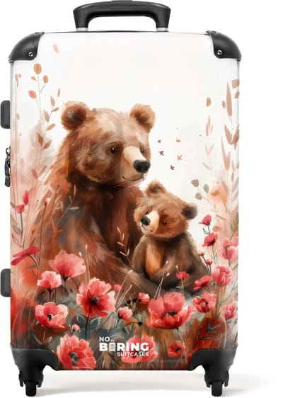 NoBoringSuitcases.com® - Kinderkoffer groot - Kindertrolley koffer - Beren - Bloemen - Rolkoffer lichtgewicht - Reiskoffer met 4 wielen - Grote trolley XL - 20 kg bagage