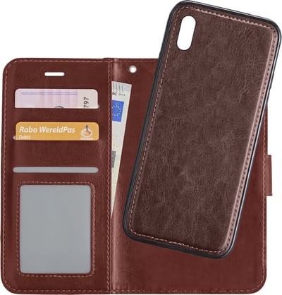 Hoesje - 2 in 1 - Geschikt voor Apple iPhone X - Met Uitneembare Hard Cover - Bookcase - Wallet Case - Met Pasjeshouder - Book Case - Uitneembaar - Pashouder - Kunstleer - Bruin