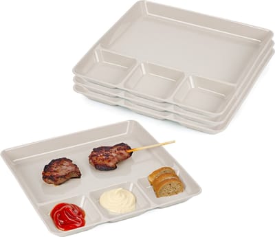 Plasticforte Gourmetborden - 4x stuks - beige - 4-vaks - kunststof - 26 x 24 cm