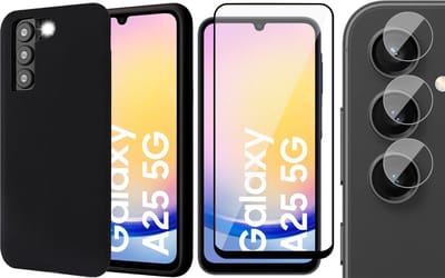Hoesje geschikt voor Samsung Galaxy A25 / A24 - Screenprotector Volledig Dekkend Glas & Camera - Mat Back Case Zwart