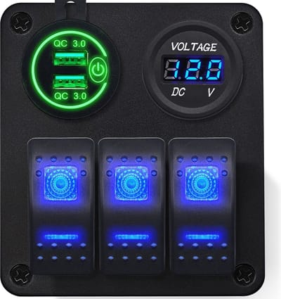 ProRide Schakelpaneel 12V voor Auto/Boot - USB C Lader 2 Poorten met Voltmeter - 30W/QC4.0 - 3 Schakelaars