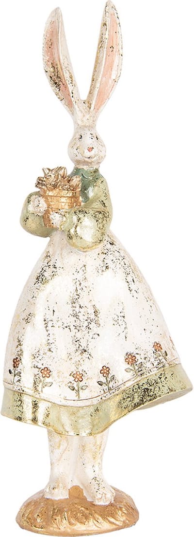 Clayre & Eef Decoratie Beeld Konijn 12x9x33 cm Beige Kunststof