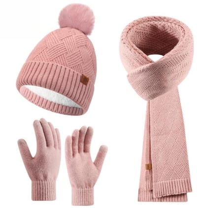 Set van 3 mutsen, sjaals en handschoenen - Muts 22x27cm - Geschikt voor hoofdomtrek 54-58cm - Sjaal 180x28cm - Handschoenen 23x9cm - Set voor warme buitenkleding in de herfst/winter - Benodigdheden voor de herfst/winter - Warme kleding