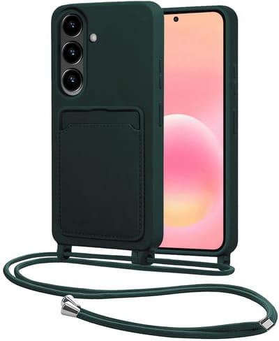 Hoes Geschikt voor Samsung A57 Met Telefoonkoord - Siliconen Hoesje Backcover Met Ketting - Donkergroen