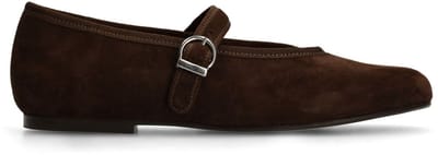 Manfield - Dames - Bruine suède ballerina's met gesp - Maat 36