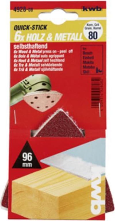 KWB schuurschijf Delta 93 x 93 mm - Korrel 320 - Klittenbandhechting - 492832 - 5 stuks