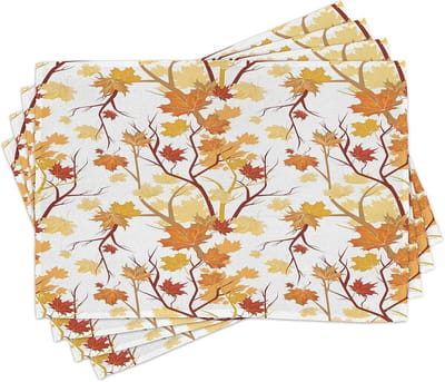 ABAKUHAUS herfstplacemats, herfstelementen natuur, wasbare en kleurvaste stof voor eetkamer en keuken, geel oranje