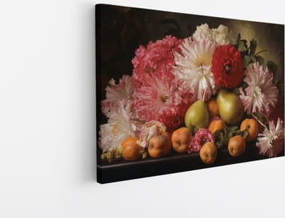 Saammp Canvas Schilderij - Bloemen en Vruchten - Klassiek Stilleven - Abstract - 30x20 - Foto op canvas - Wanddecoratie - Muurdecoratie Woonkamer - Kantoor Decoratie