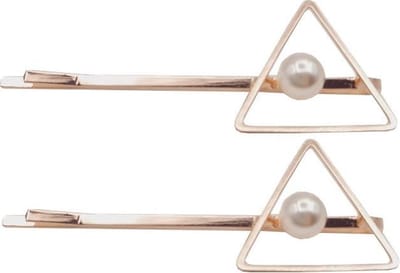 Haarsoires Haarspeld Schuifspeldjes 6cm - Driehoek Parel - Koper - Set van 2 - Haarklem - Haarclip - Haaraccessoires voor Dames & Kinderen - Hair Clip - Decoratieve Haaraccessoire