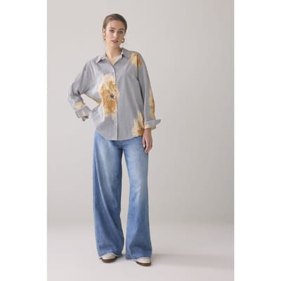 Summum Woman Blouse Flowers And Stripes Multicolour Maat: 36 | Longsleeves Outlet | Dames | Geel